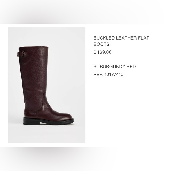 Zara Boots Tall Buckled Leather Burgundy Zip Up Tall Boots Sz 6 - Picture 2 of 5
